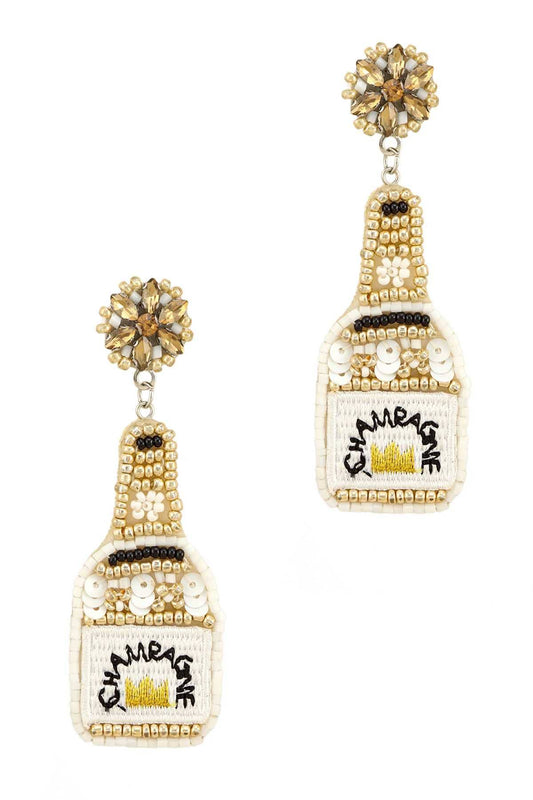 CHAMPAGNE BOTTLE RICE BEADS SEQUIN EARRING 28123