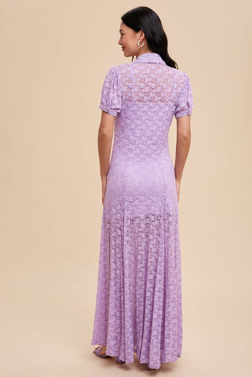 A LINE LACE BUTTON UP DRESS WITH SLIP