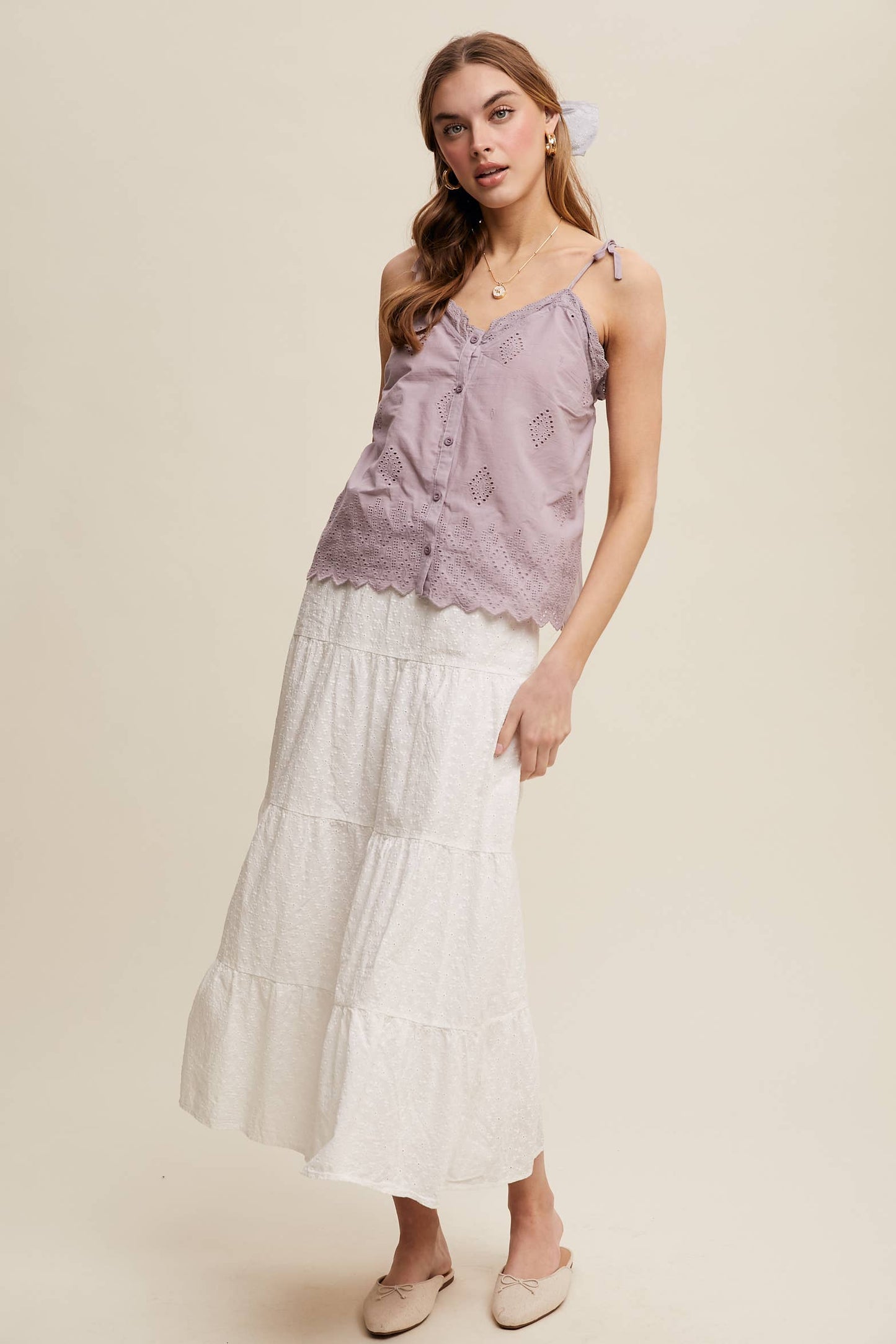 Eyelet Embroidered Sleeveless Top