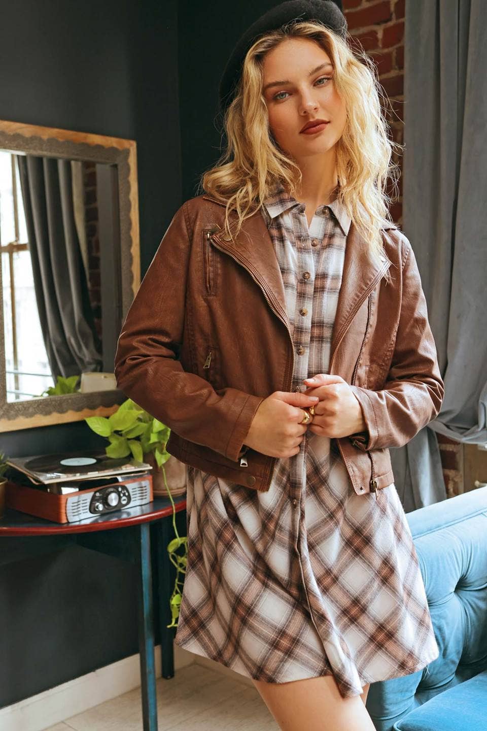 Brown Vegan Leather Moto Jacket