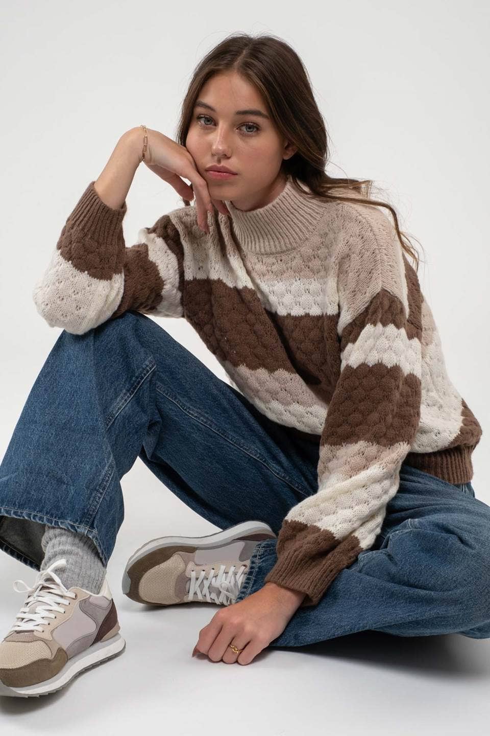 Mock Neck Striped Sweater
