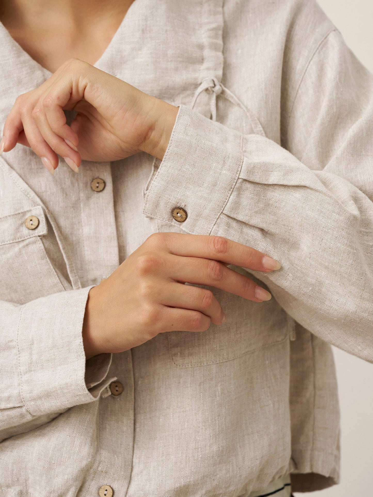 100% Linen Drawstring Convertible Lapel Jacket LAYNE