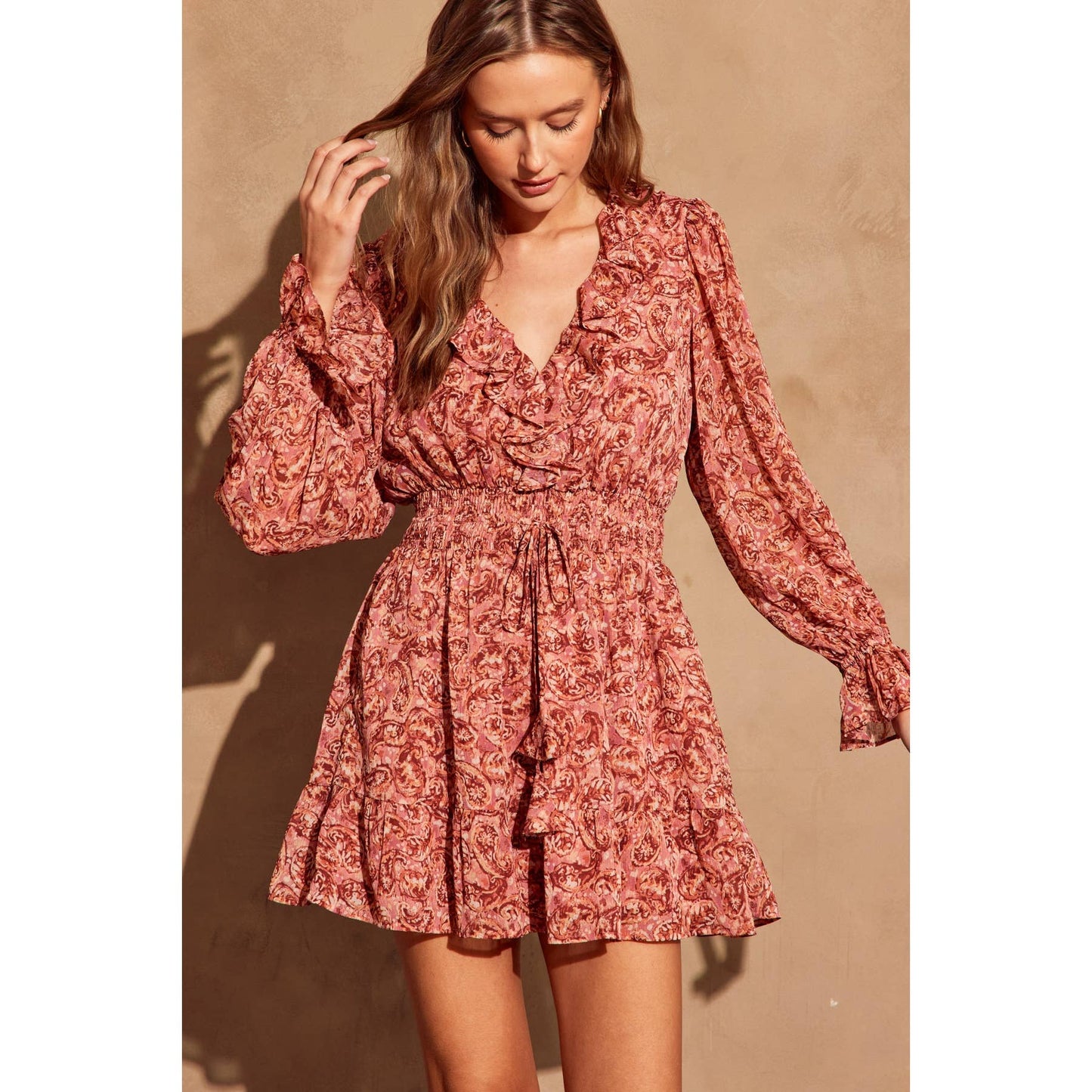 Sangria Shirred Waist Mini Dress