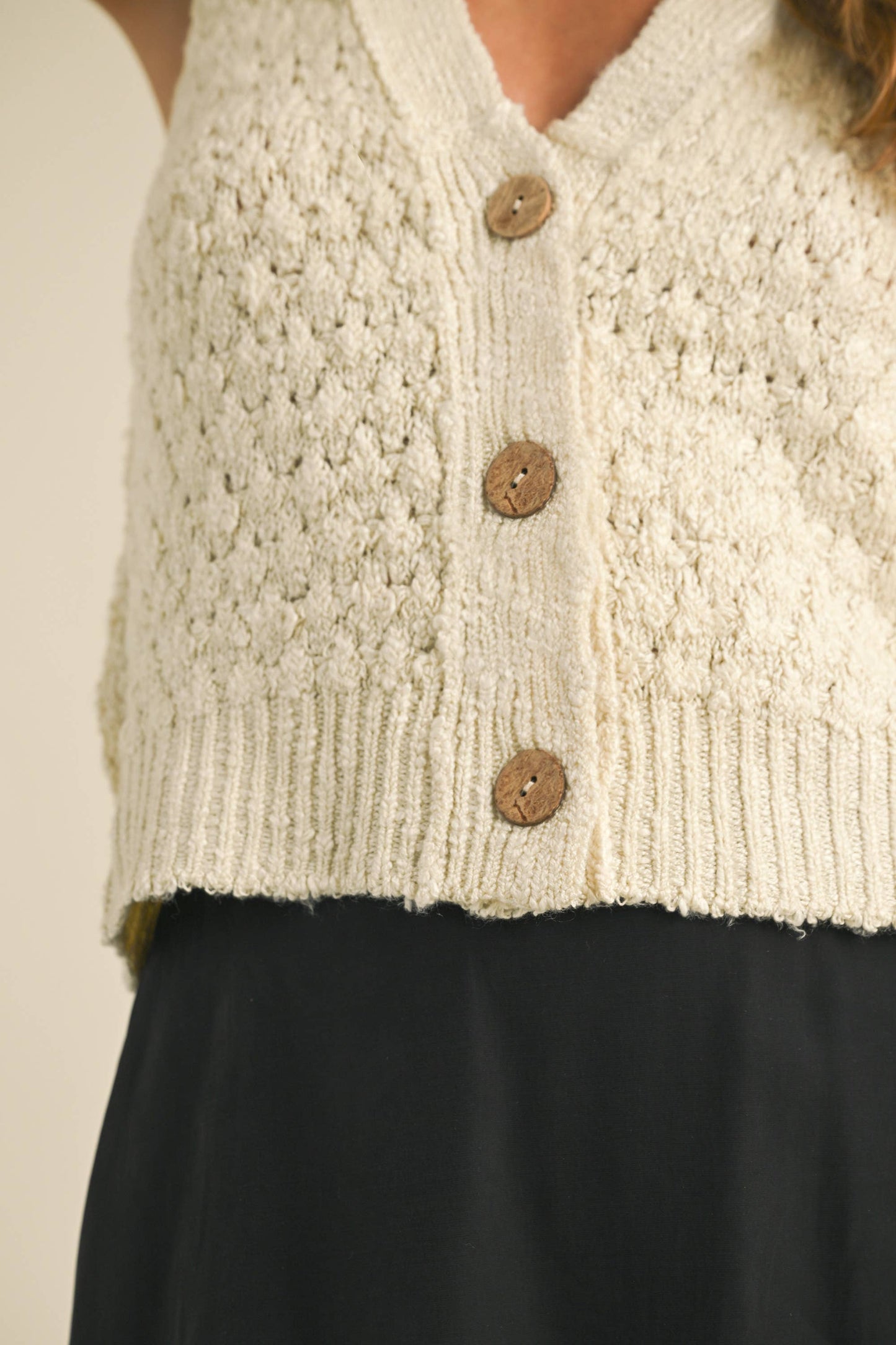 Beige Knit Vest with Buttons