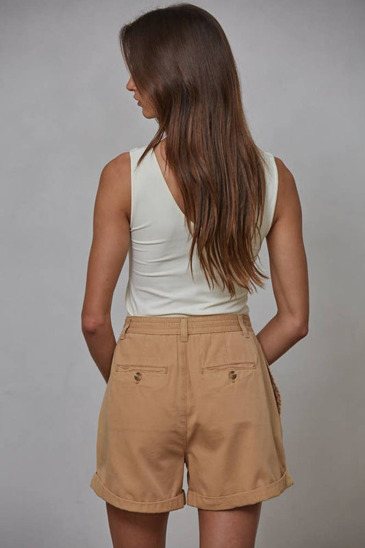 Cotton Pleated Front Relax Fit Wide Leg Shorts