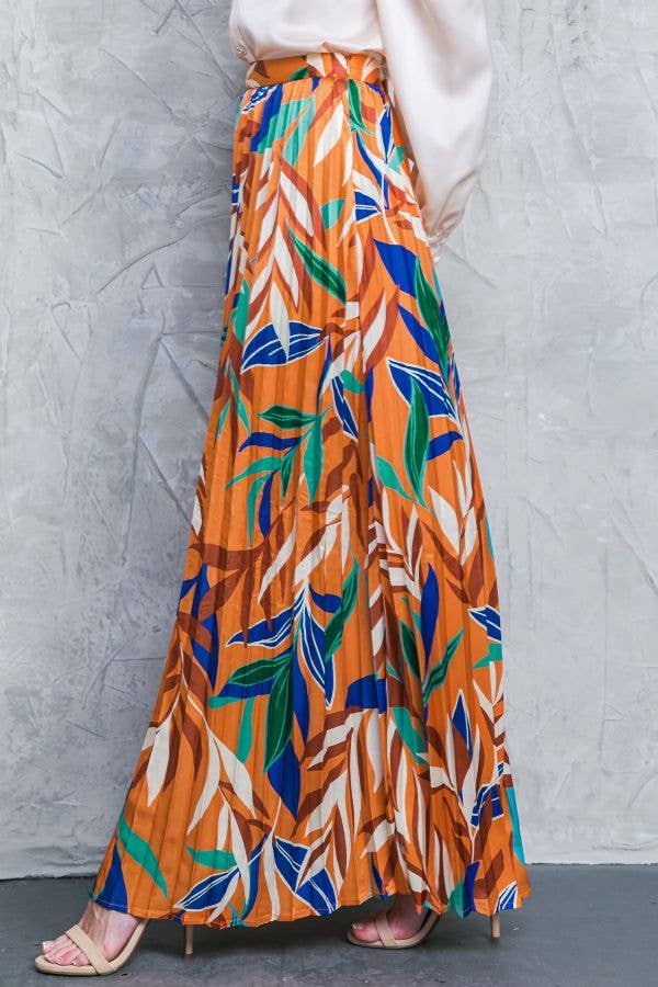 Rust Pleated Maxi Skirt