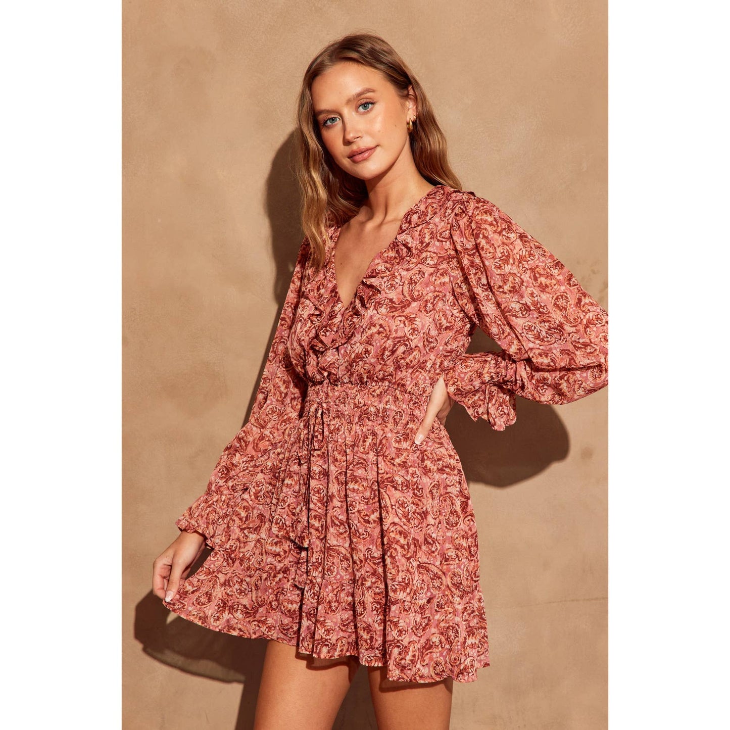 Sangria Shirred Waist Mini Dress