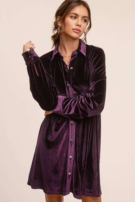 Raspberry Velvet Long Sleeve Dress