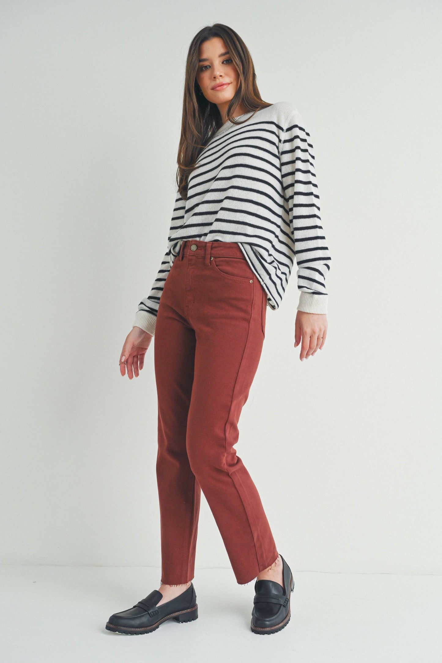 Burgundy Cut Off Cropped Straight Leg Jean