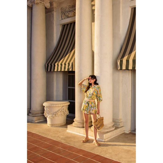 Isla Palma Button Up Rattan Belt Romper