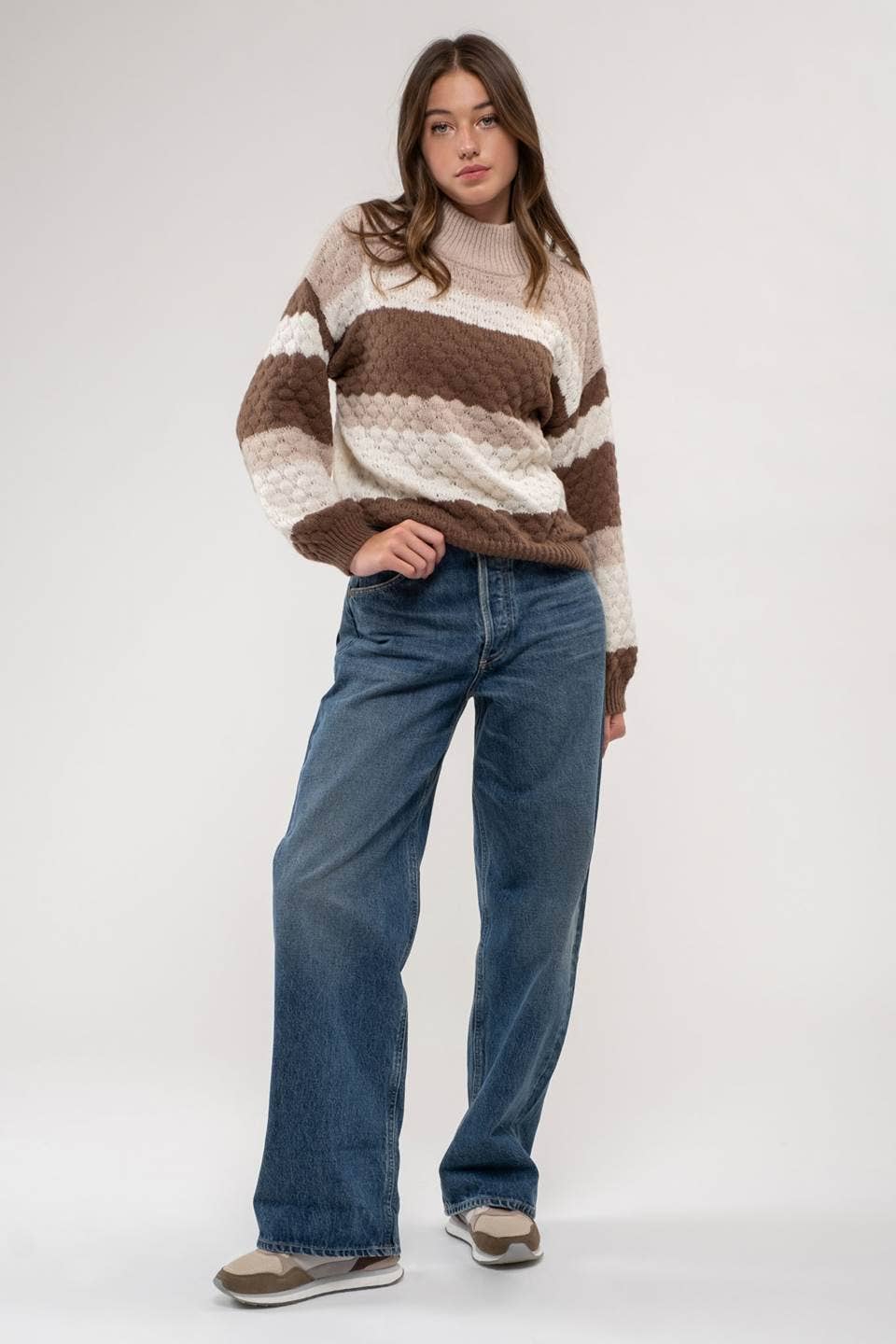 Mock Neck Striped Sweater