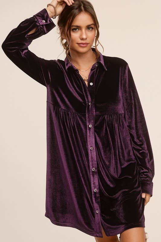 Raspberry Velvet Long Sleeve Dress
