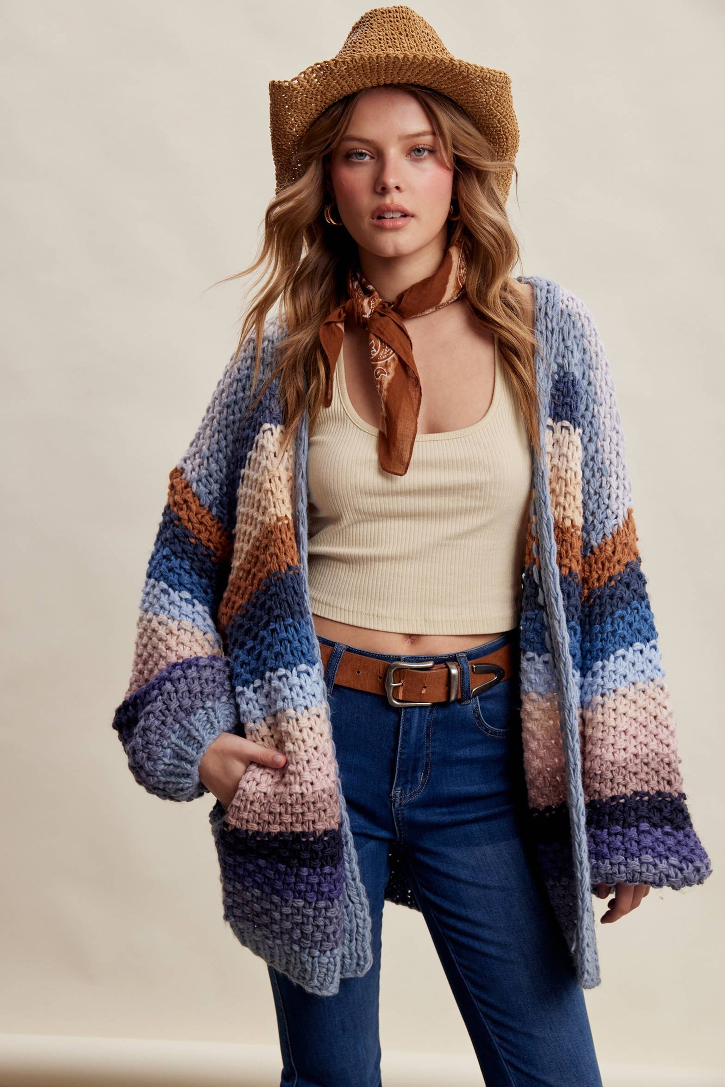 Rainbow Hand-Crochet Open Cardigan