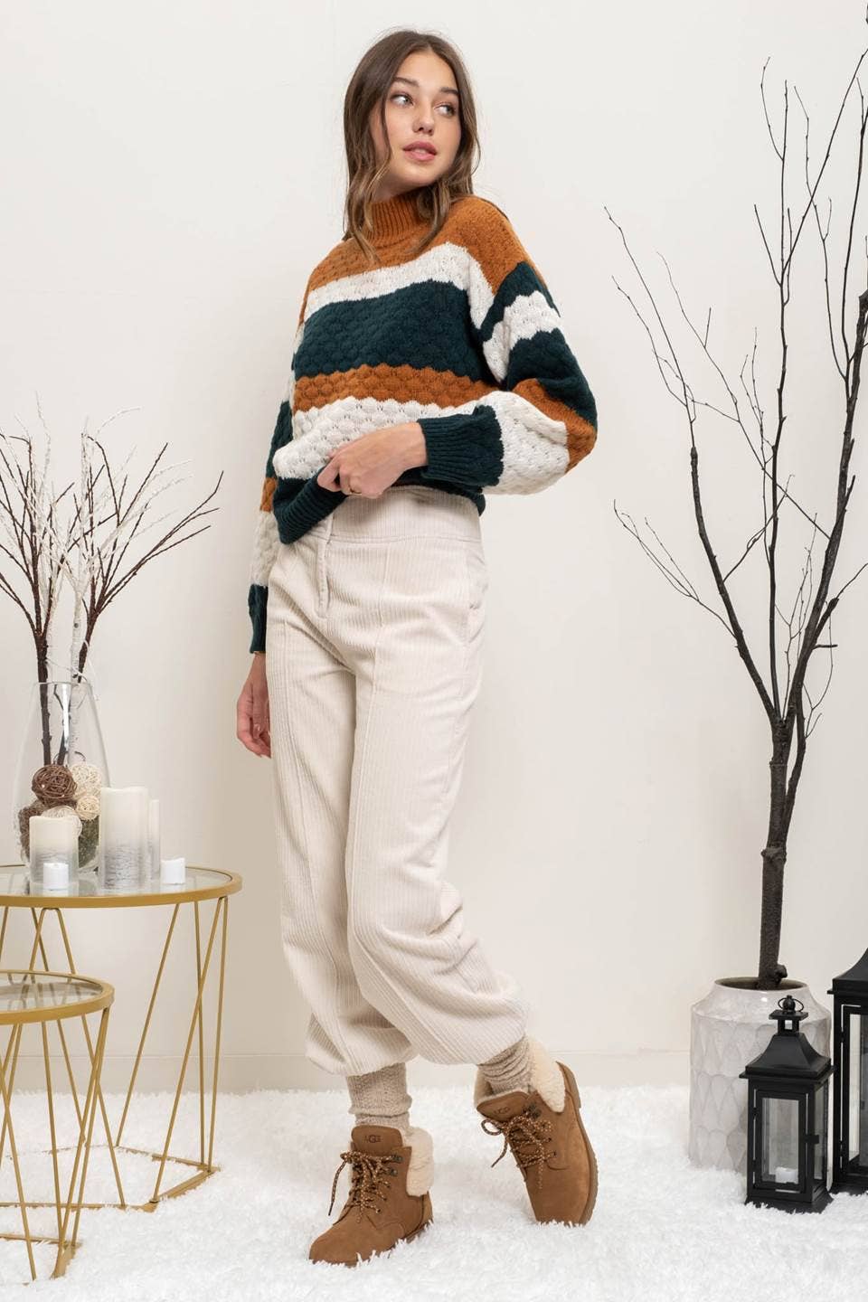 Mock Neck Striped Sweater