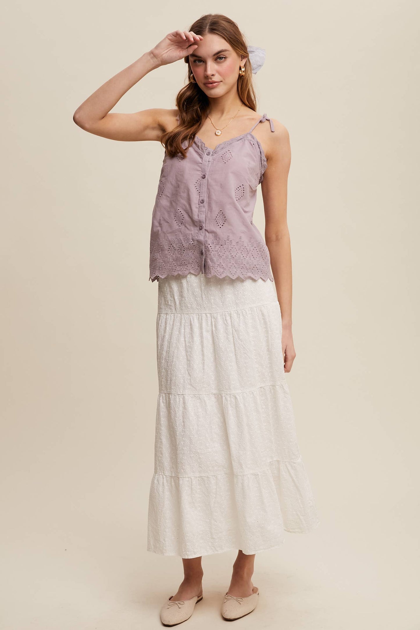 Eyelet Embroidered Sleeveless Top