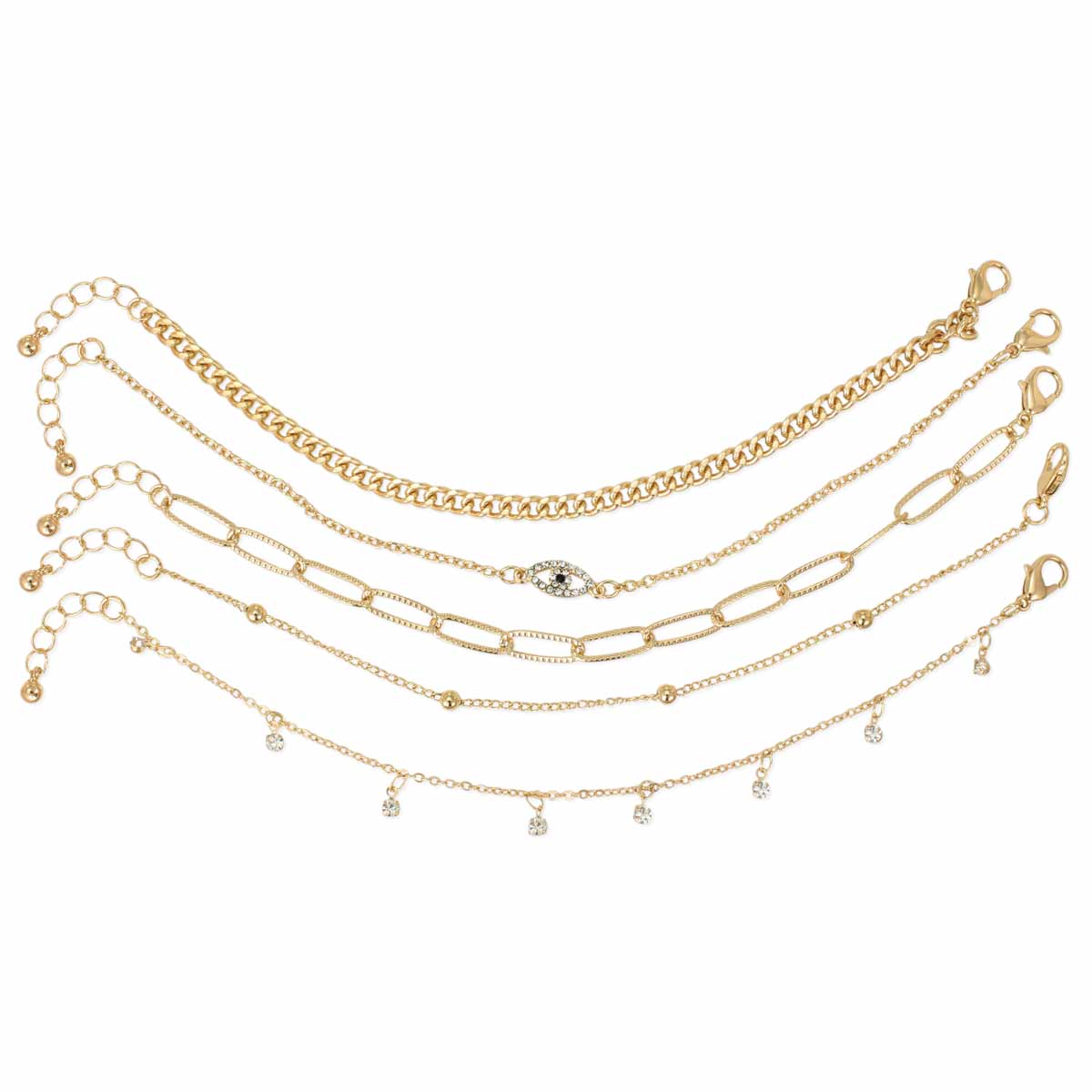 Crystal Eye Gold Link Bracelet Set