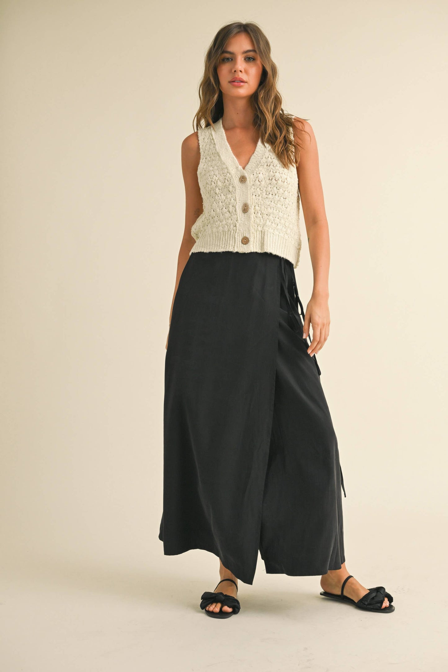 Beige Knit Vest with Buttons