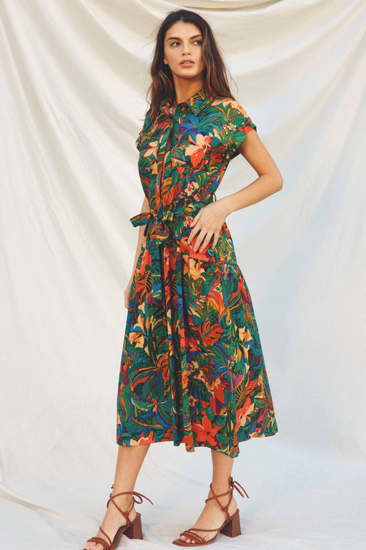 Sunny Serenity Sash Belt Shirt Dress