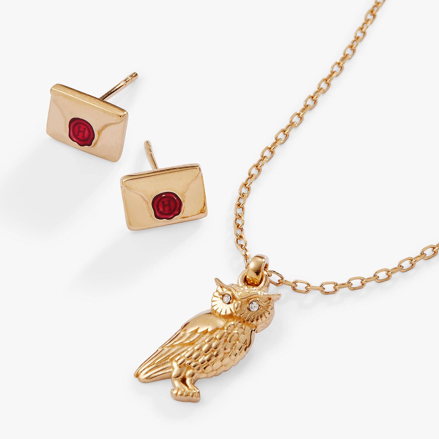 Harry Potter™ Owl and Hogwarts Letter Necklace and Earring Set, 14kt Gold Plated: 14kt Gold Over Sterling Silver