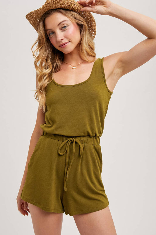SLEEVELESS KNIT DRAWSTRING ROMPER