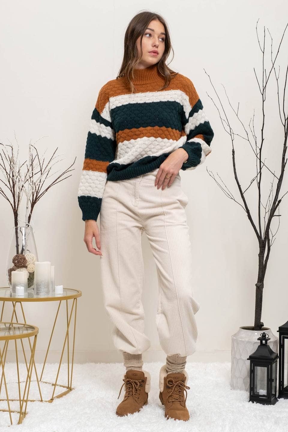 Mock Neck Striped Sweater