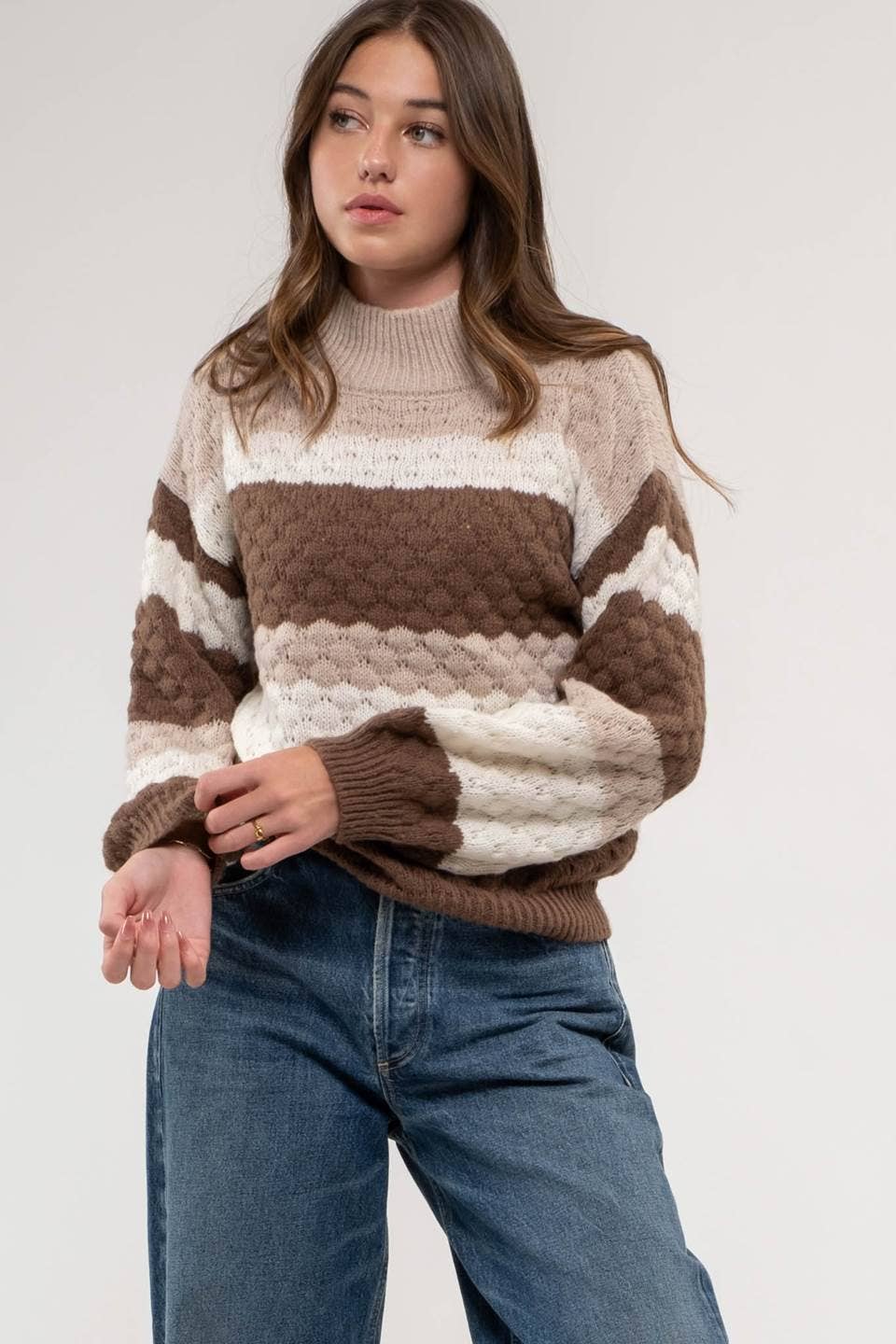 Mock Neck Striped Sweater