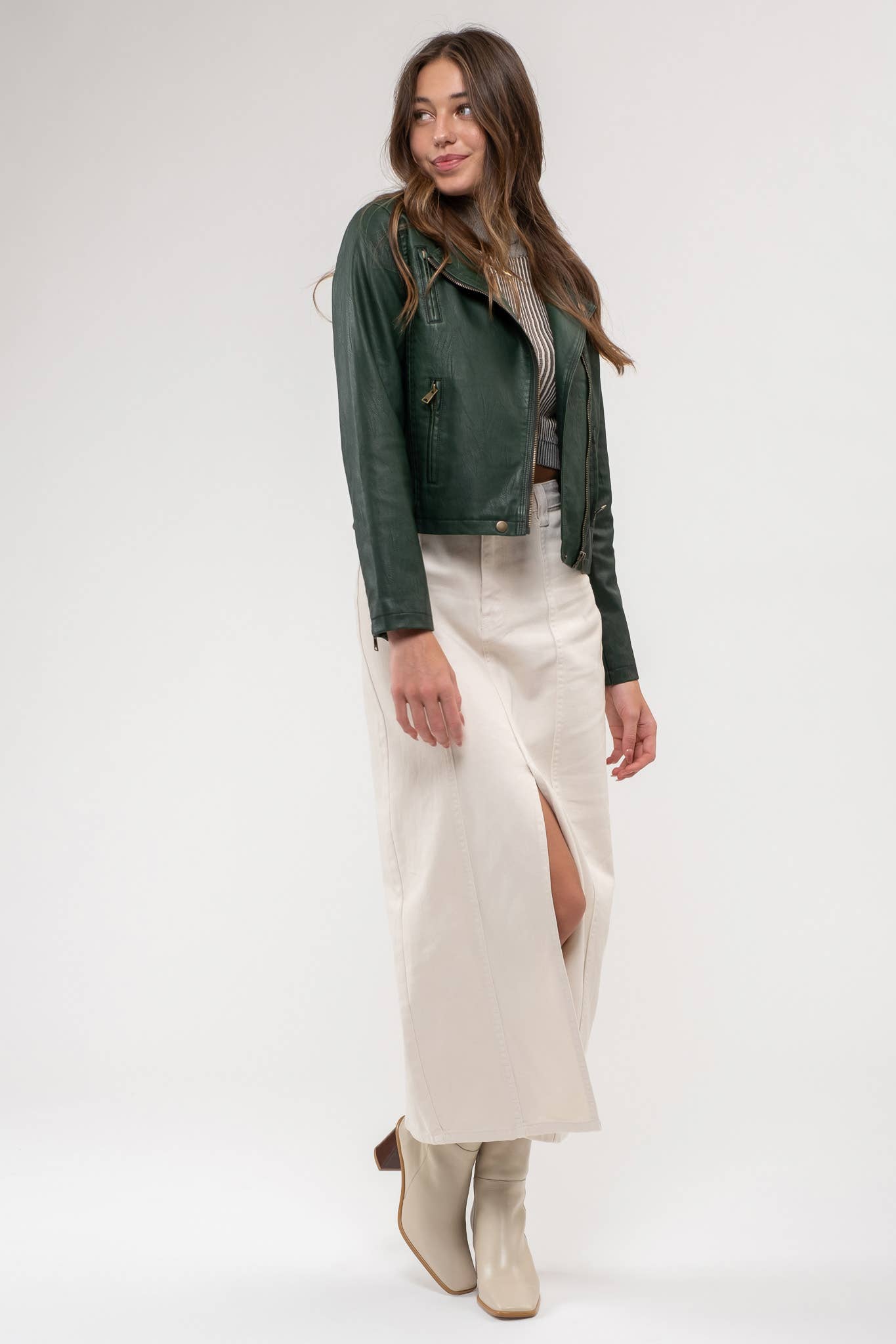 Brown Vegan Leather Moto Jacket