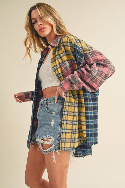 Multi Color Plaid Oversized Flannel Shirt
