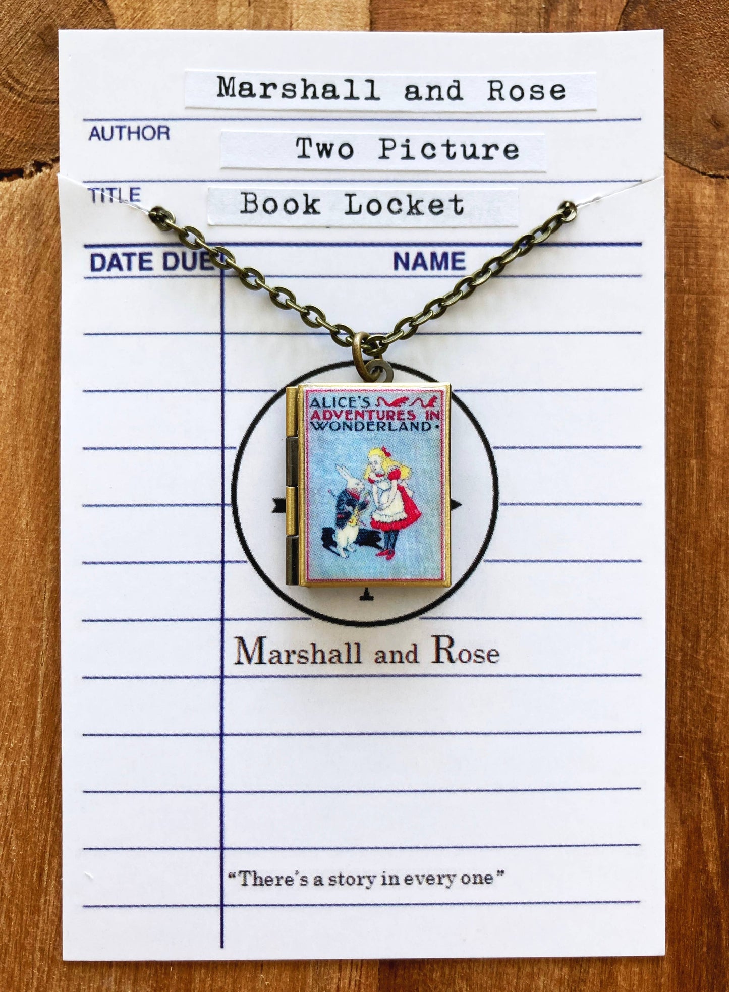 Book Locket Alice In Wonderland - Blue with Rabbit: Bronze