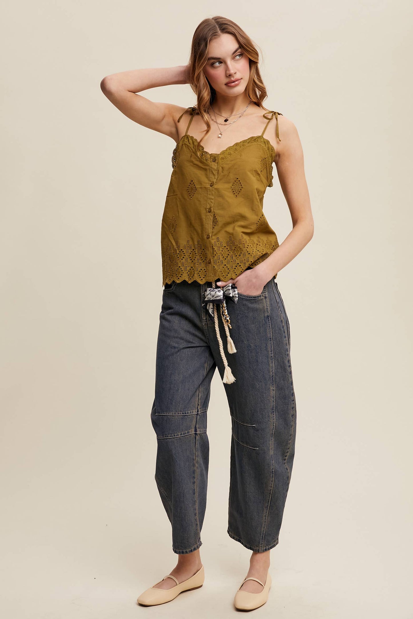 Eyelet Embroidered Sleeveless Top