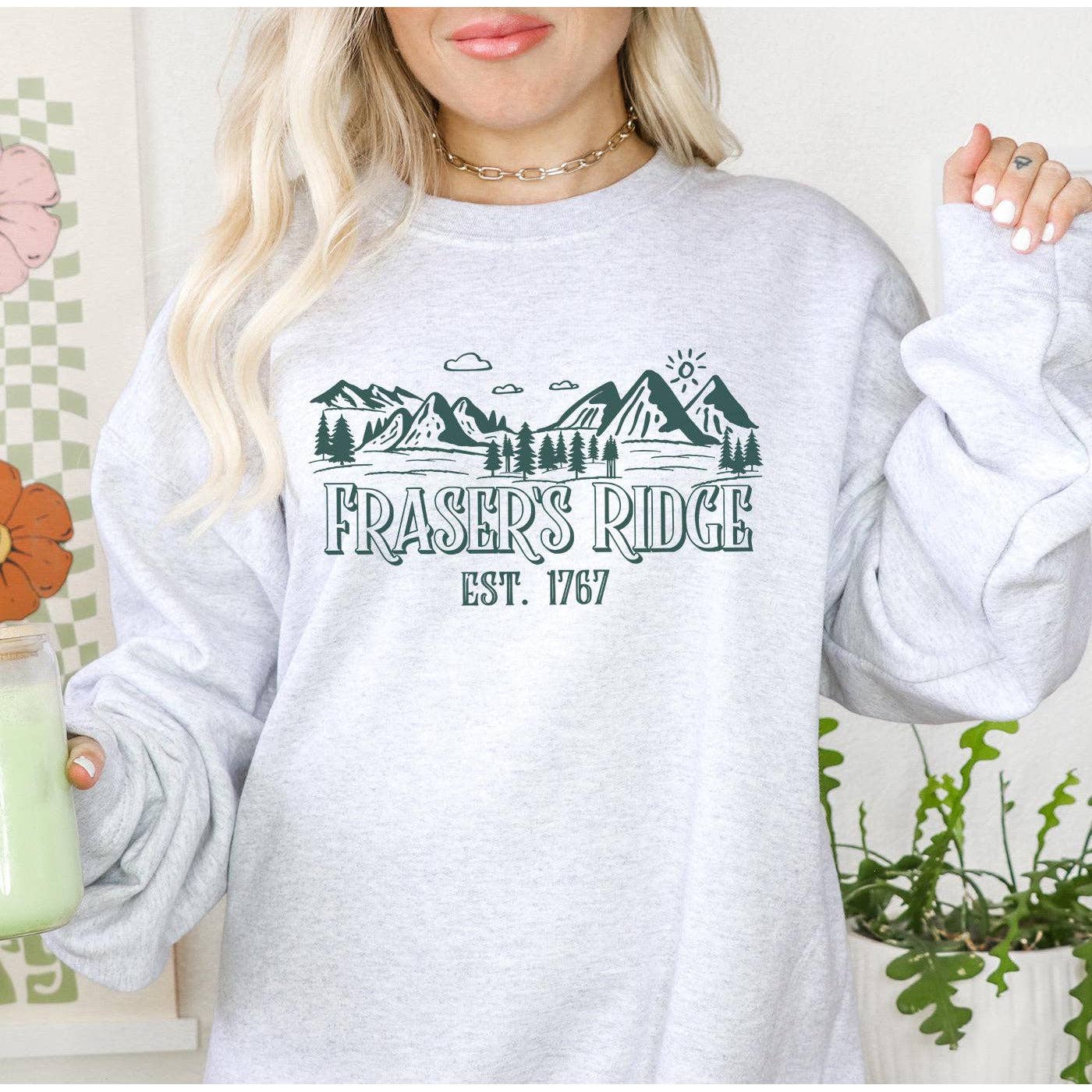 Outlander Fraser's Ridge Crewneck Sweatshirt, Ash + Emerald Green