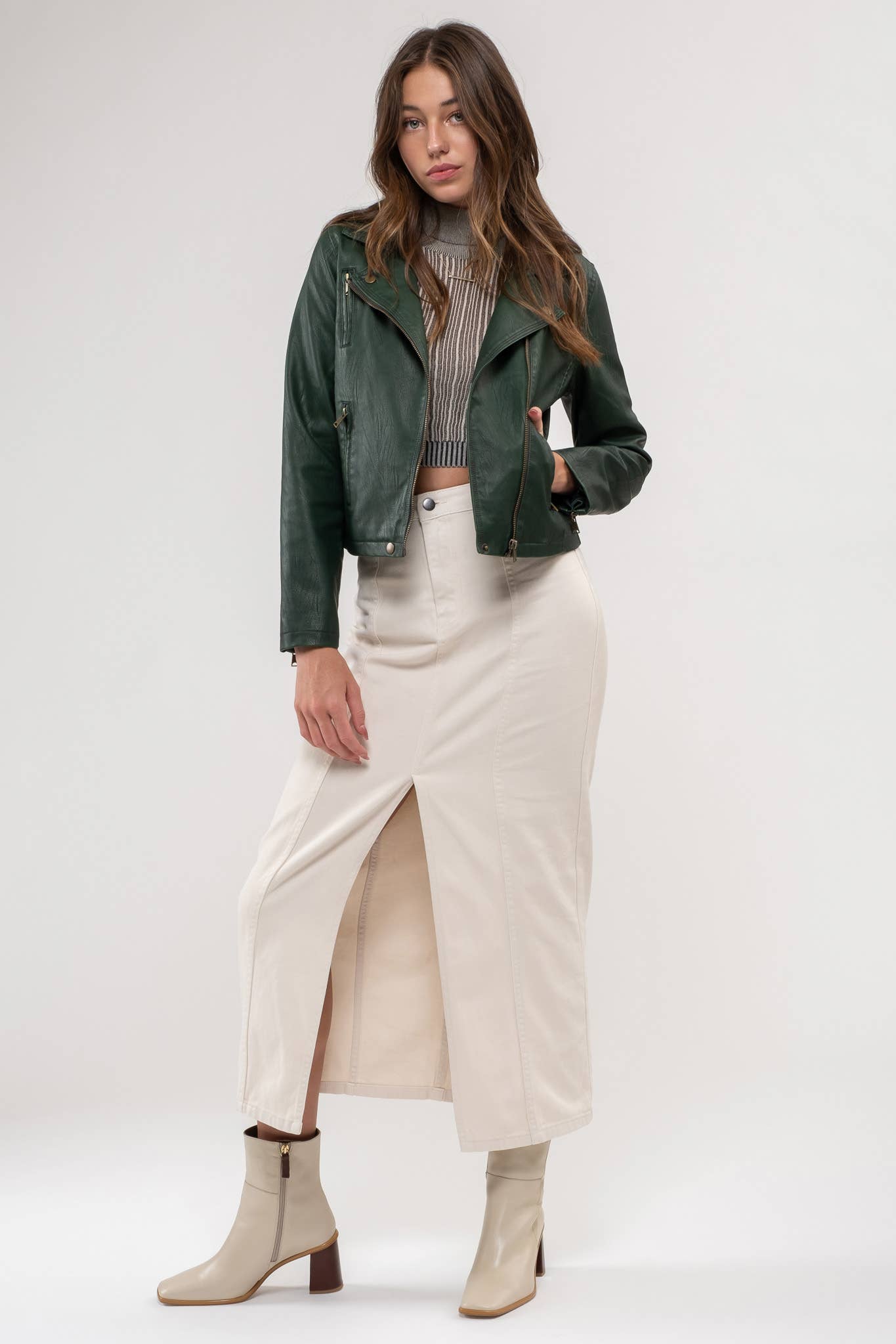 Brown Vegan Leather Moto Jacket
