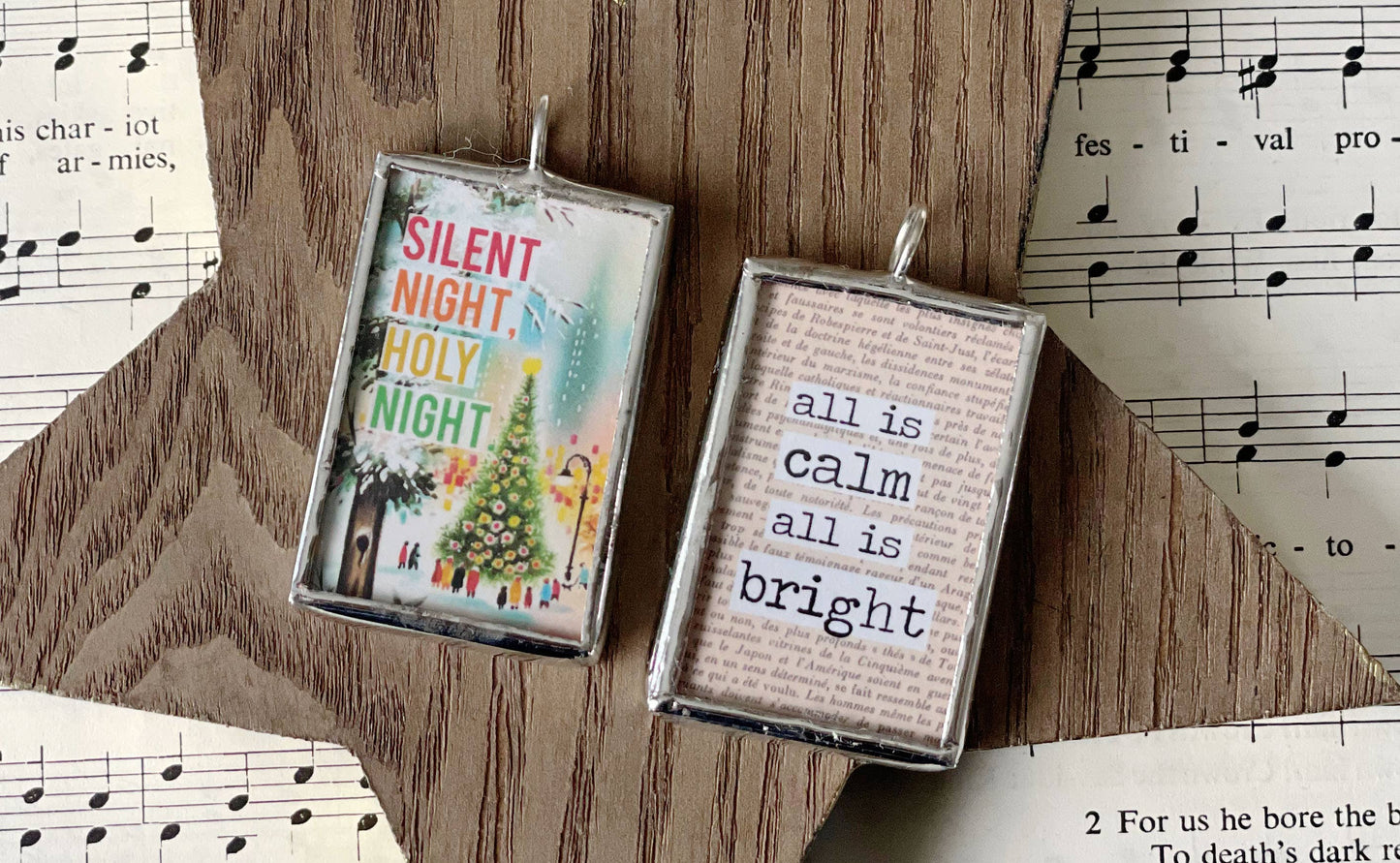 Silent Night Holiday Soldered Art Charm Necklace.