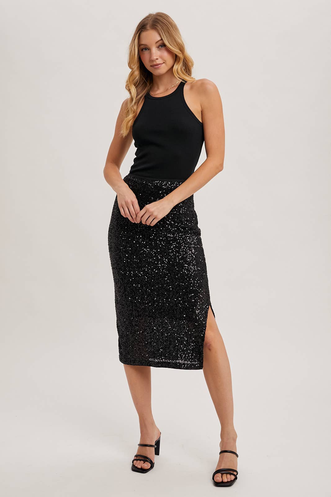SEQUIN MIDI SKIRT