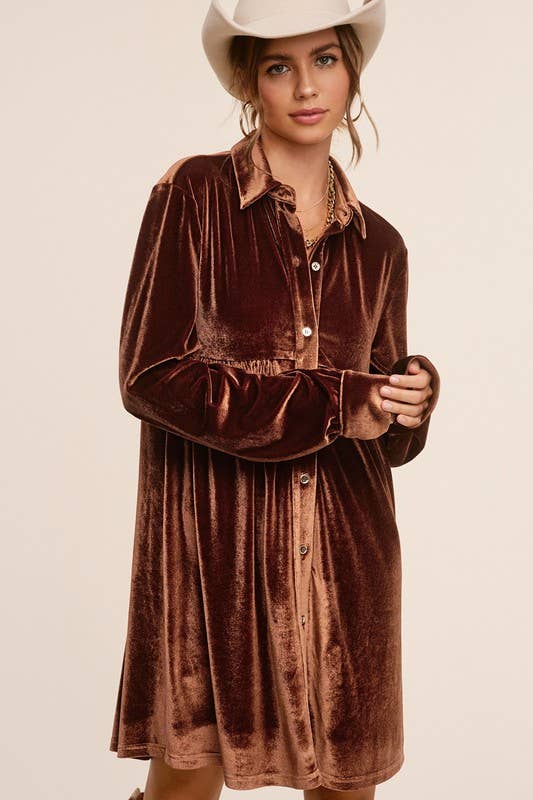Raspberry Velvet Long Sleeve Dress
