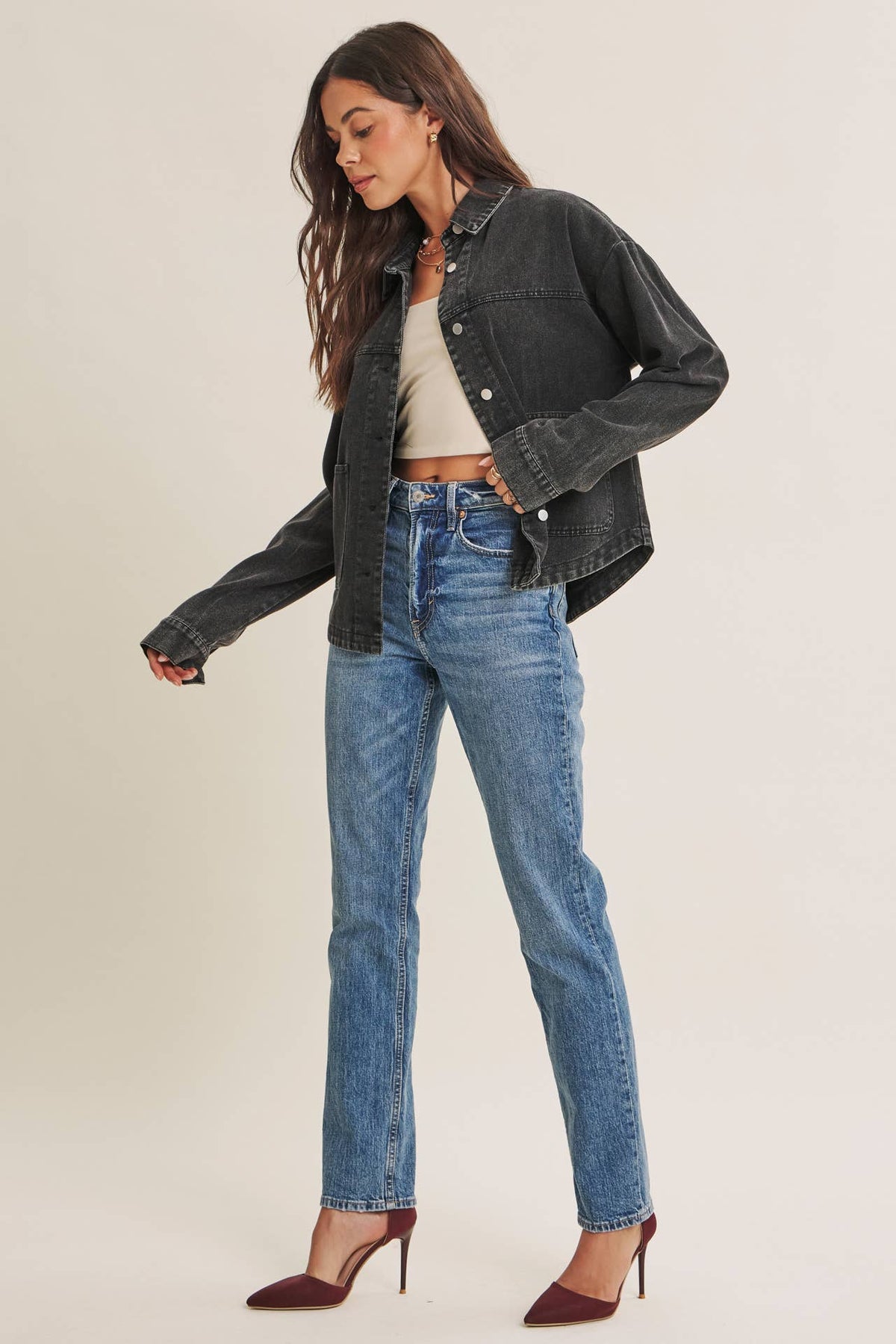ONE OF A KIND WASHED COTTON TWILL UTILITY OVERSIZED JACKET