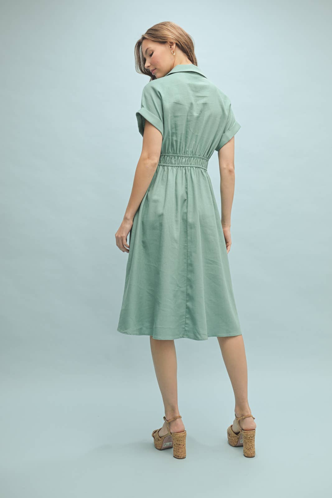COLLARED BUTTON-UP MIDI DRESS