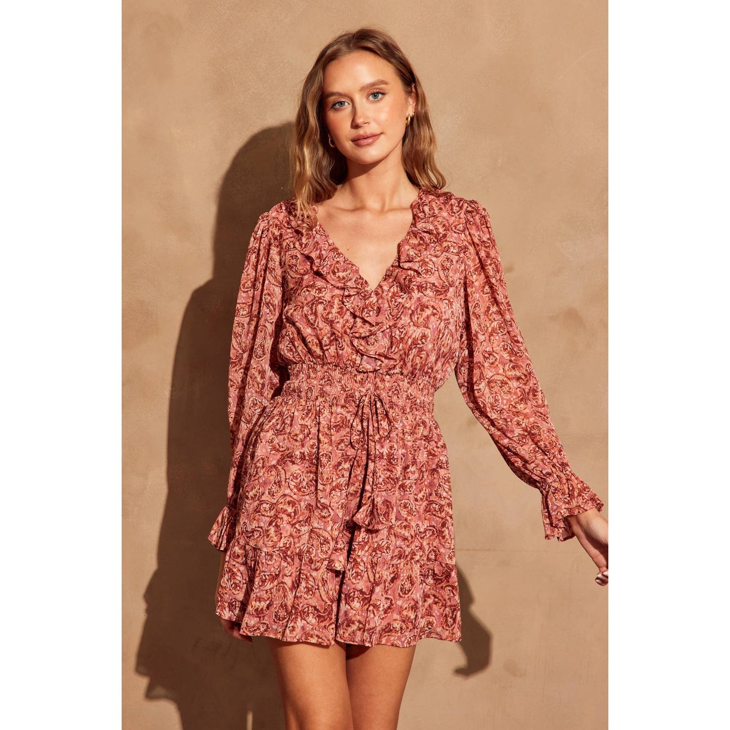 Sangria Shirred Waist Mini Dress