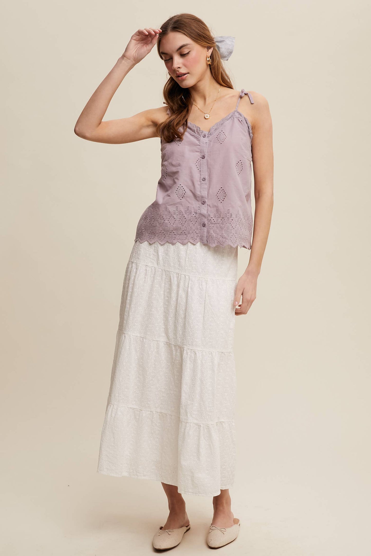 Eyelet Embroidered Sleeveless Top