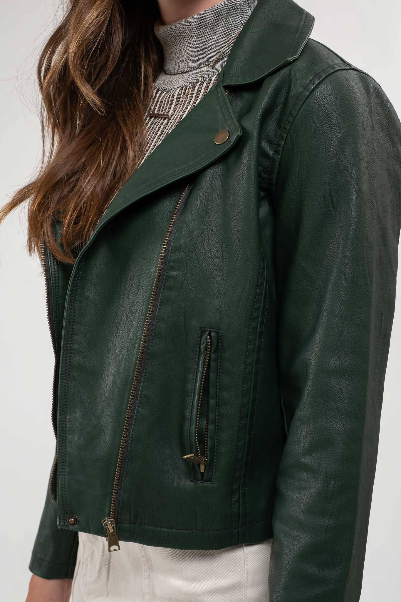 Brown Vegan Leather Moto Jacket