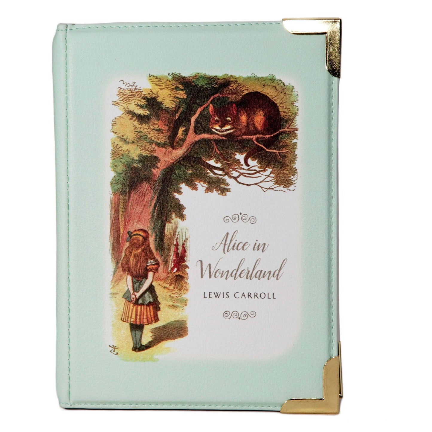 Alice in Wonderland Turquoise Book Crossbody Vegan Handbag: Large
