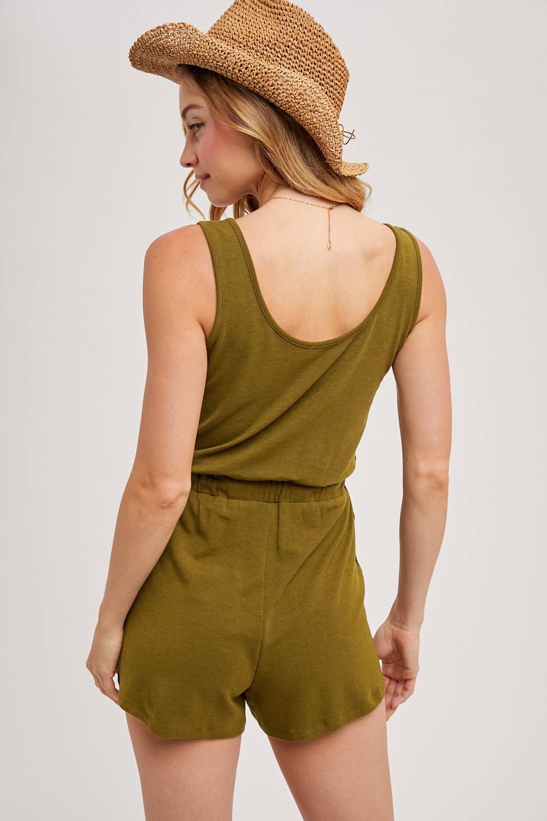 SLEEVELESS KNIT DRAWSTRING ROMPER