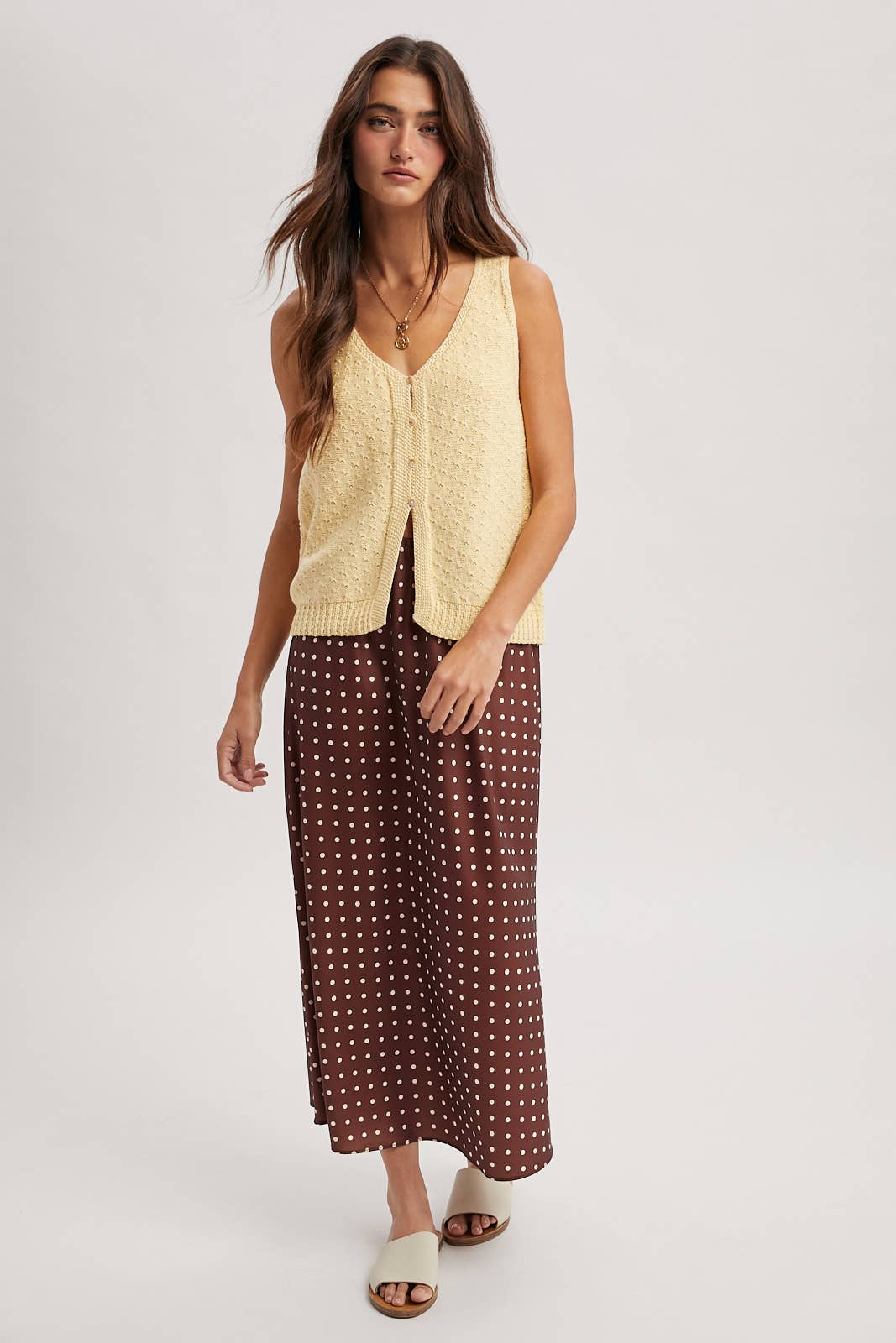 POLKA DOT SATIN MIDI SKIRT