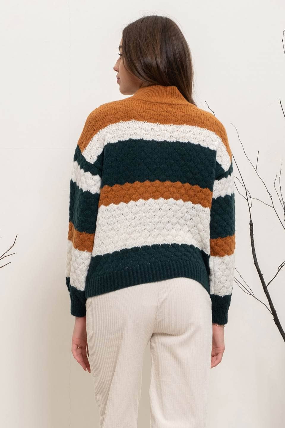 Mock Neck Striped Sweater