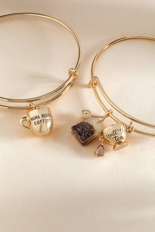 Mama Needs Coffee Charm Bangle: Gold