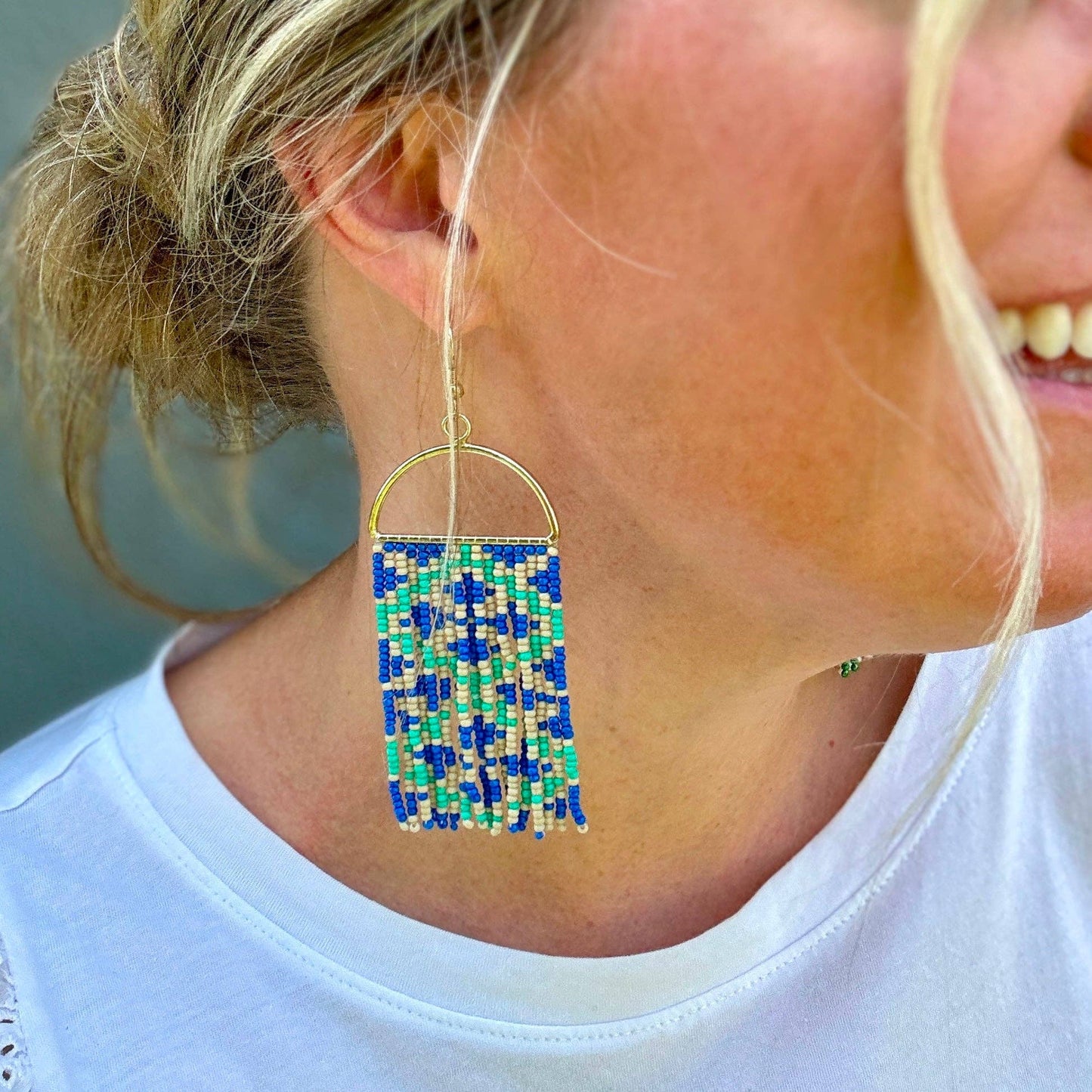 Geometric Print Seed Bead Earrings