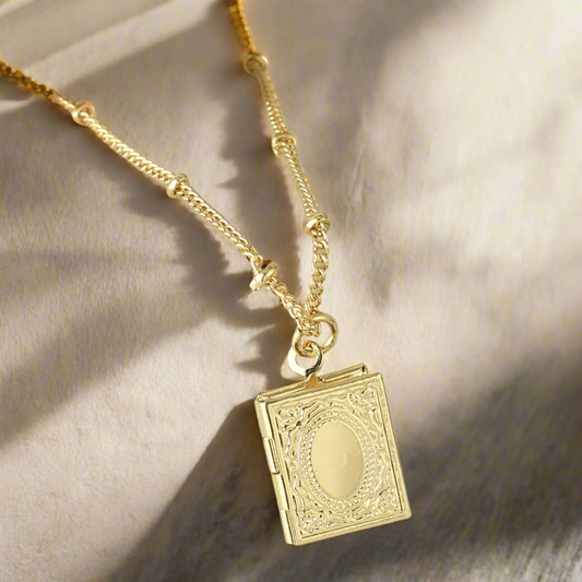 Gold Book Locket Necklace