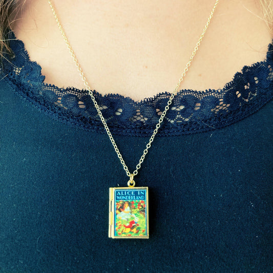 Book Locket Alice In Wonderland - Rabbit Running Late: Brass