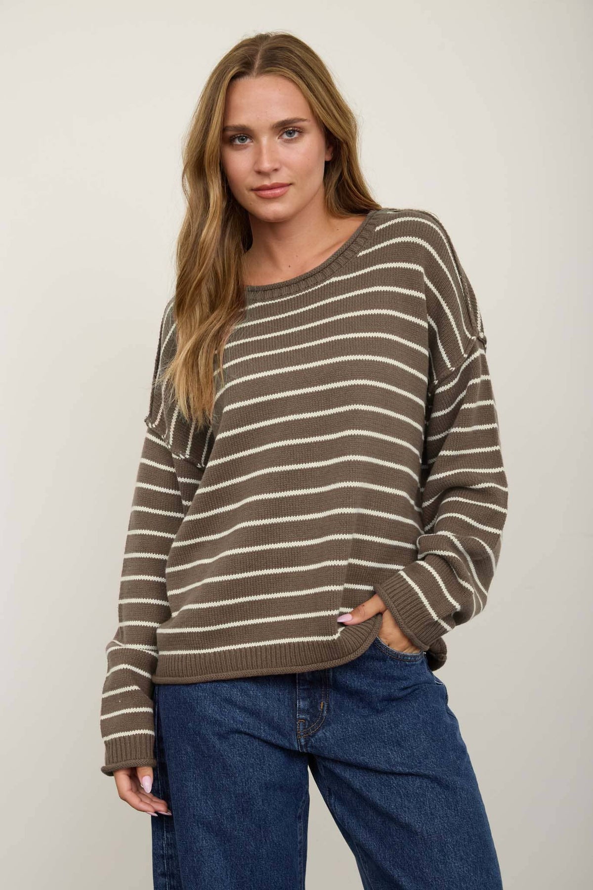 Navy Stripe Rolled Collar Sweater