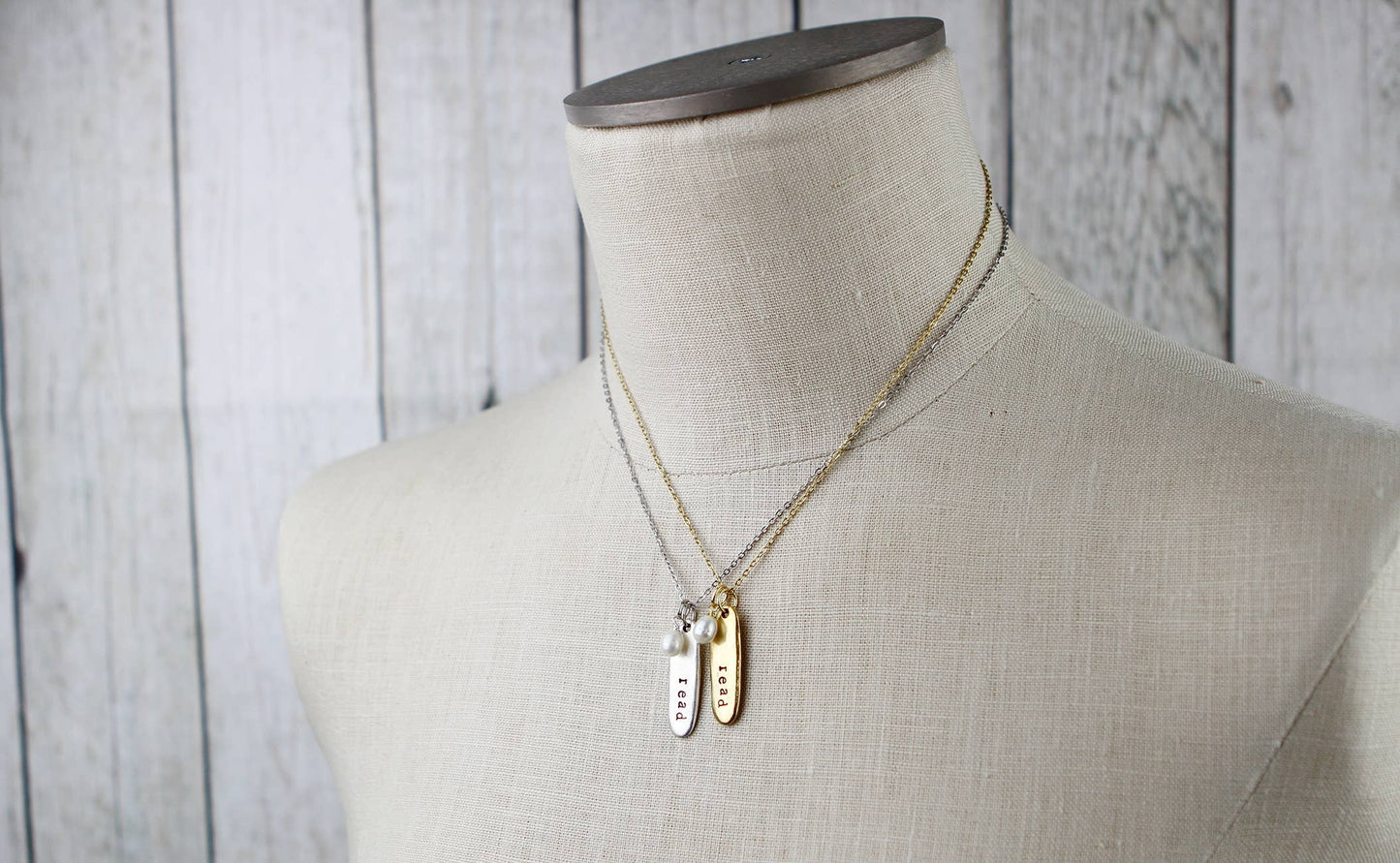 Read Hand Stamped Book Quote Necklace